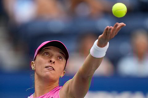 US Open 2024: Iga Swiatek serves to Kamilla Rakhimova during the first round of the U.S. Open